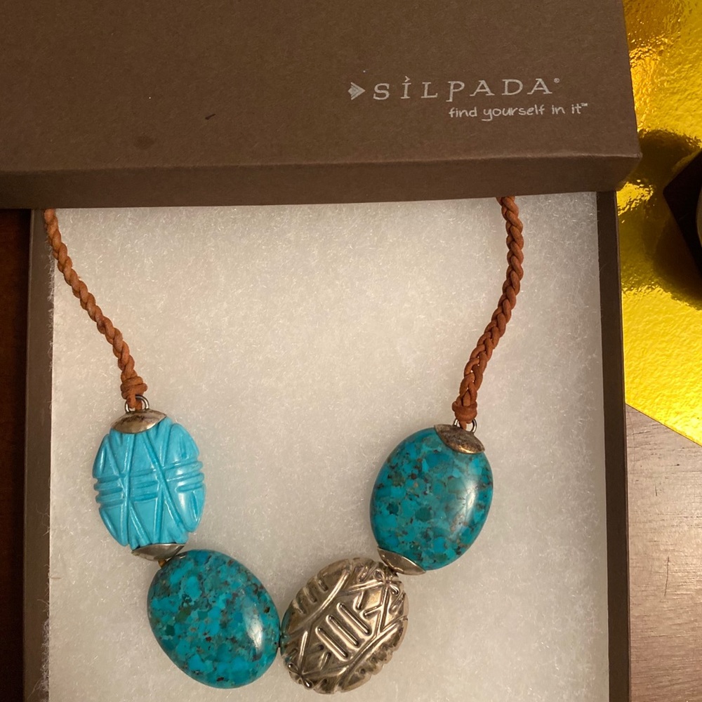 Gorgeous Vintage Boho Ethnic Silpada necklace turquoise & Silver Great Xmas gift